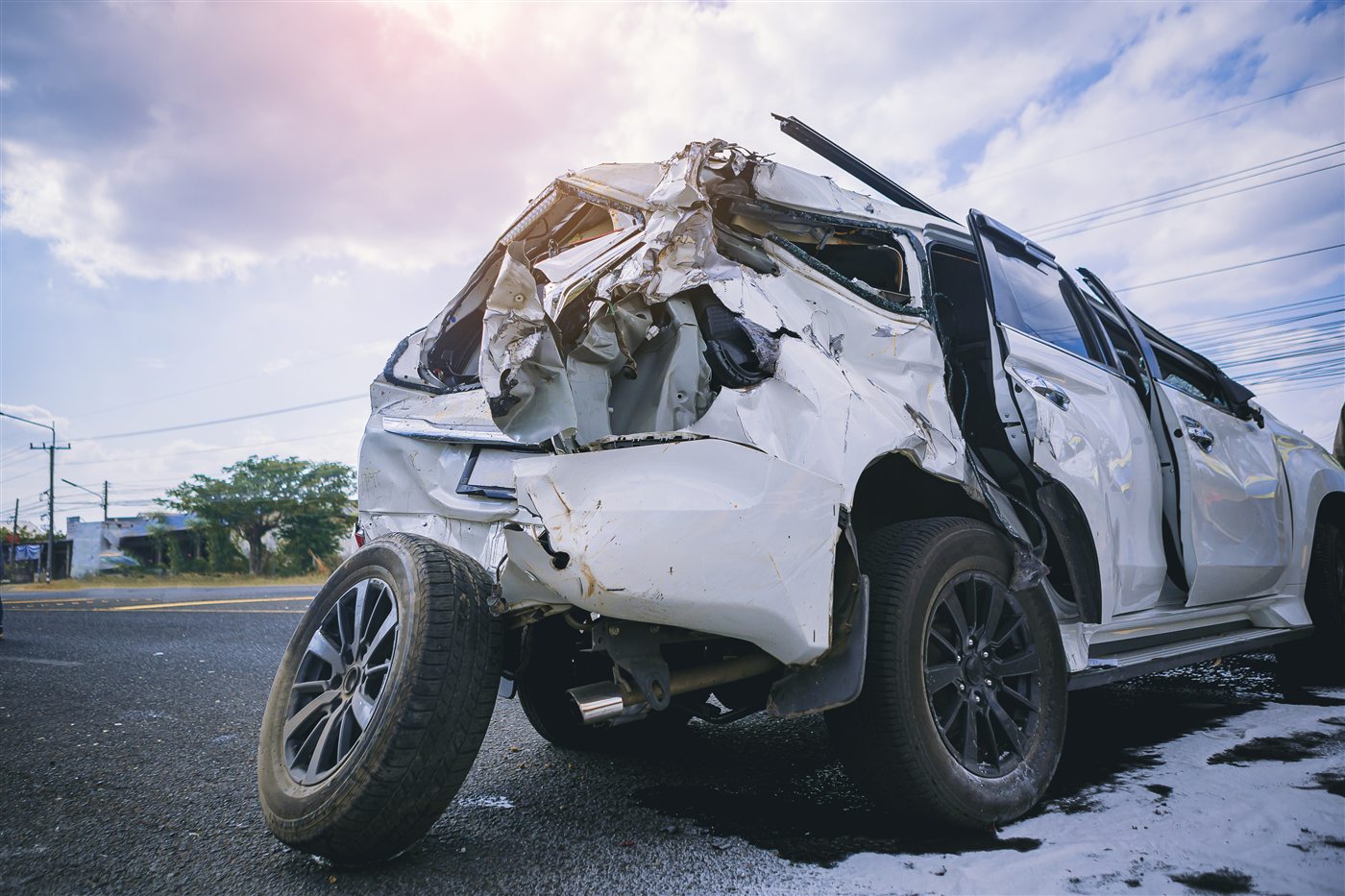 Wrecked car after an auto accident
