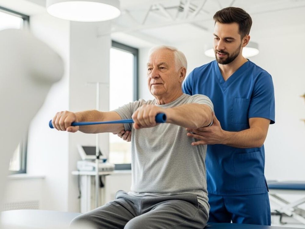 Physical therapist guiding a patient through rehabilitation exercises in Fort Myers